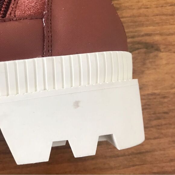 GIANNI BINI Rust Red Leather Lug Sole‎ Platform Bootie Sneaker High Top Size 6.5 - Picture 13 of 14